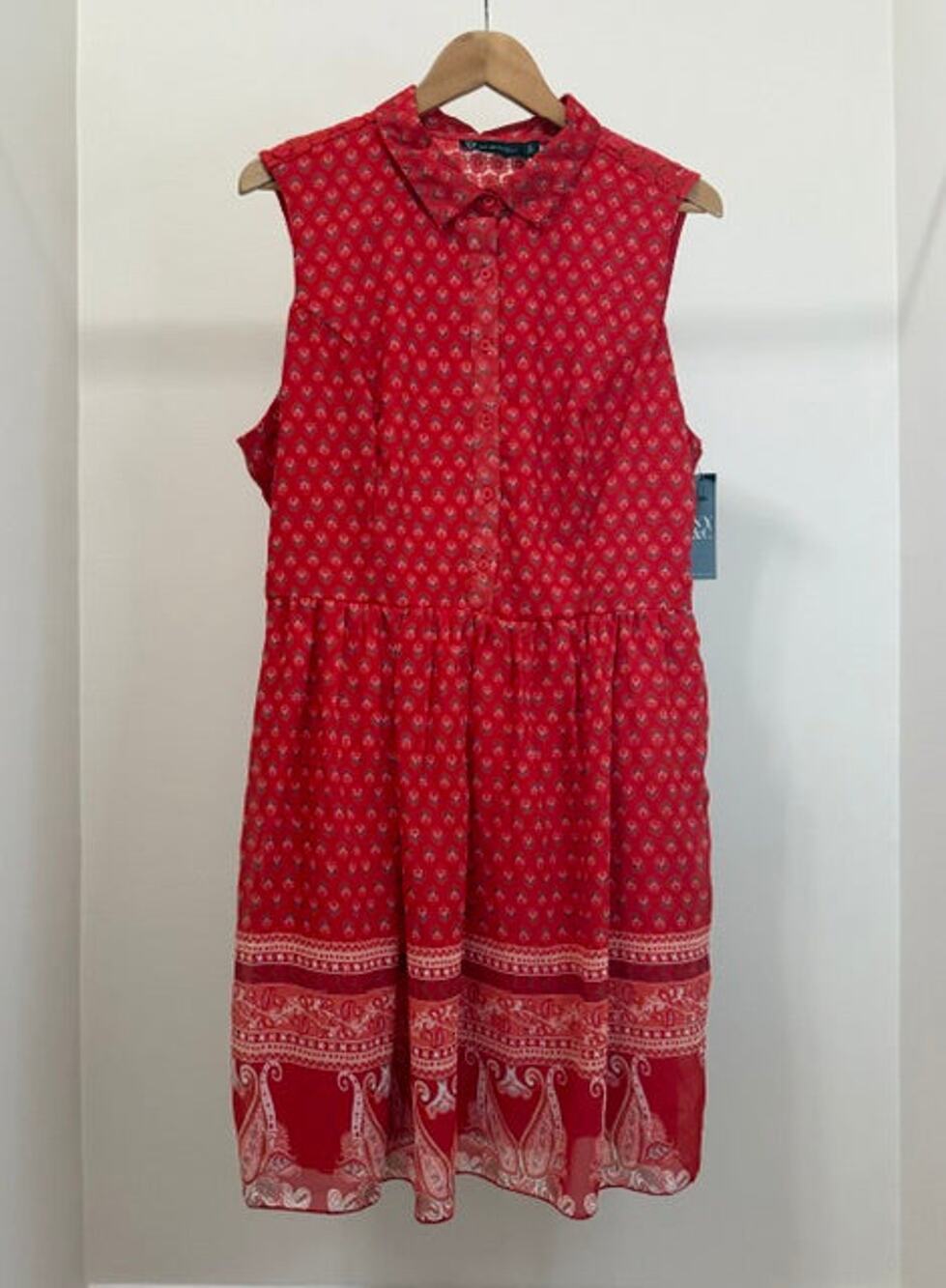New York & Company Red Boho Collared Tank Dress SzXL NWT